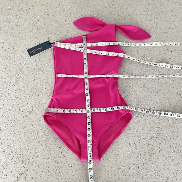 Stylest Swimsuit Pink One Shoulder With Tie One Piece XS - Picture 5 of 8